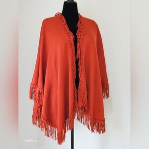 COLDWATER CREEK One‎ Size Women's Burnt Orange Fringe Poncho/Shawl/ Shrug